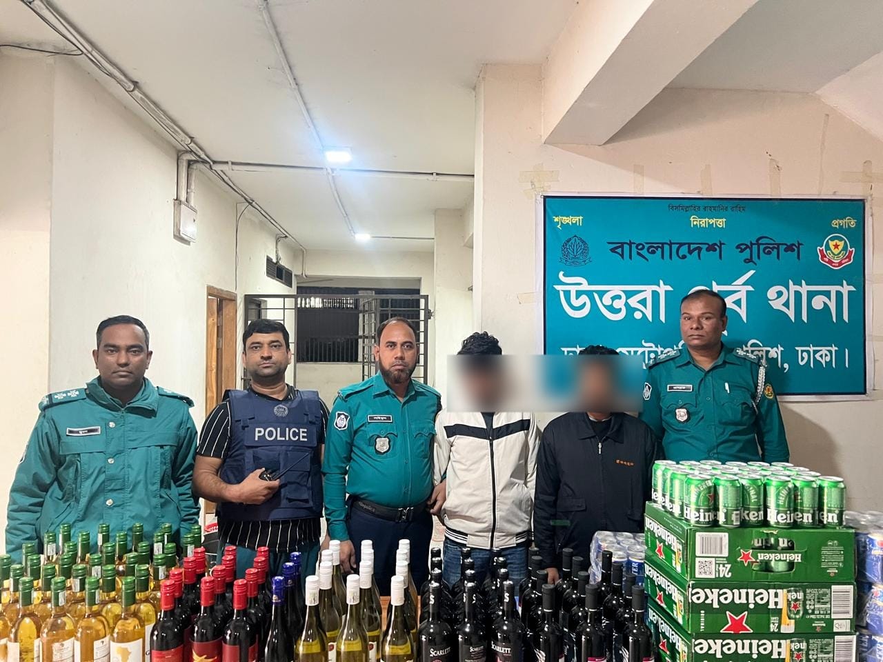 উত্তরায় ৯ লক্ষ টাকার বিদেশি মদ ও বিয়ারসহ দুই মাদক কারবারি গ্রেফতার